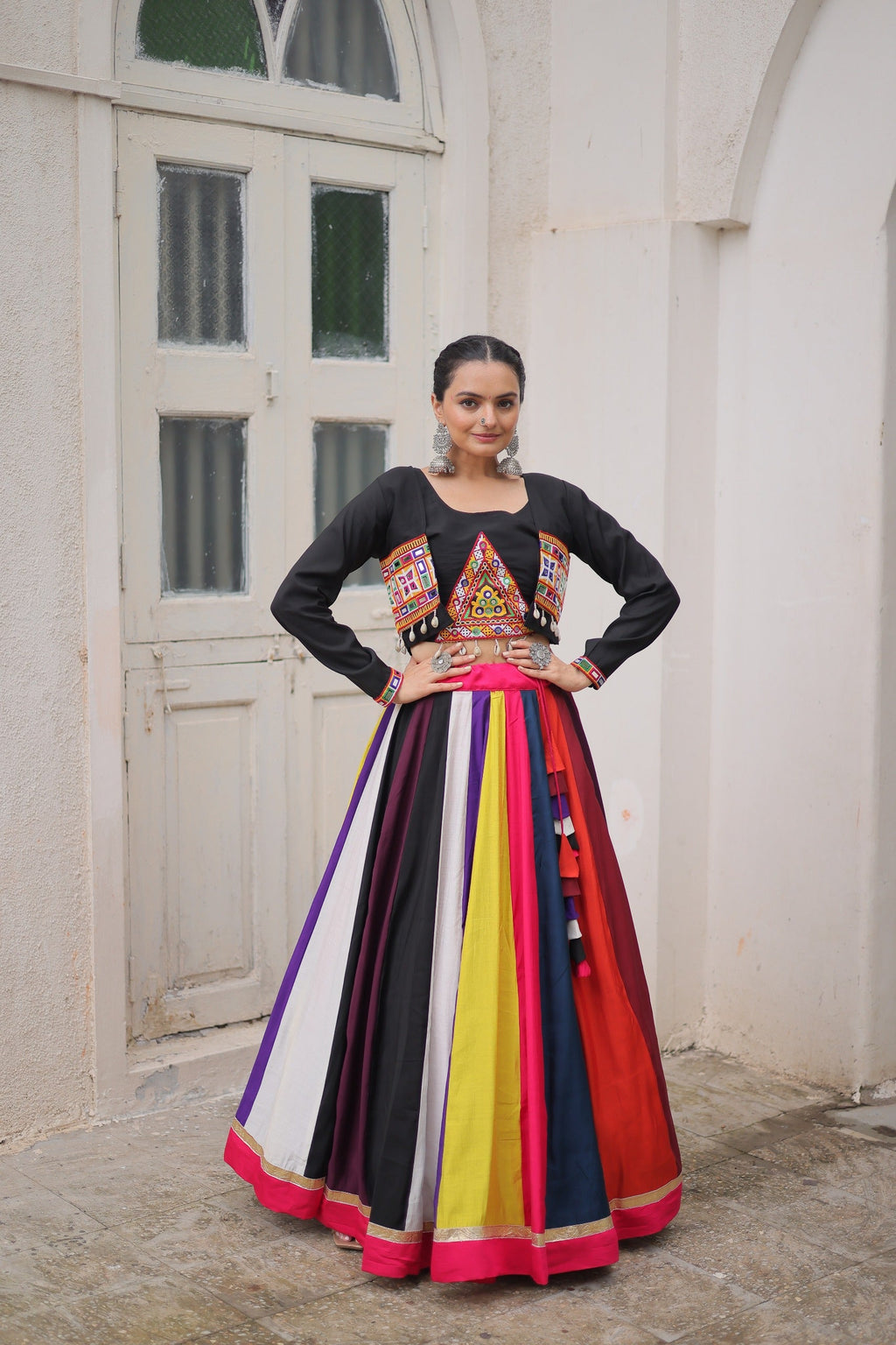 Prazu Fashion Black Roman With Gamthi Embroidered Lehenga For Navratri