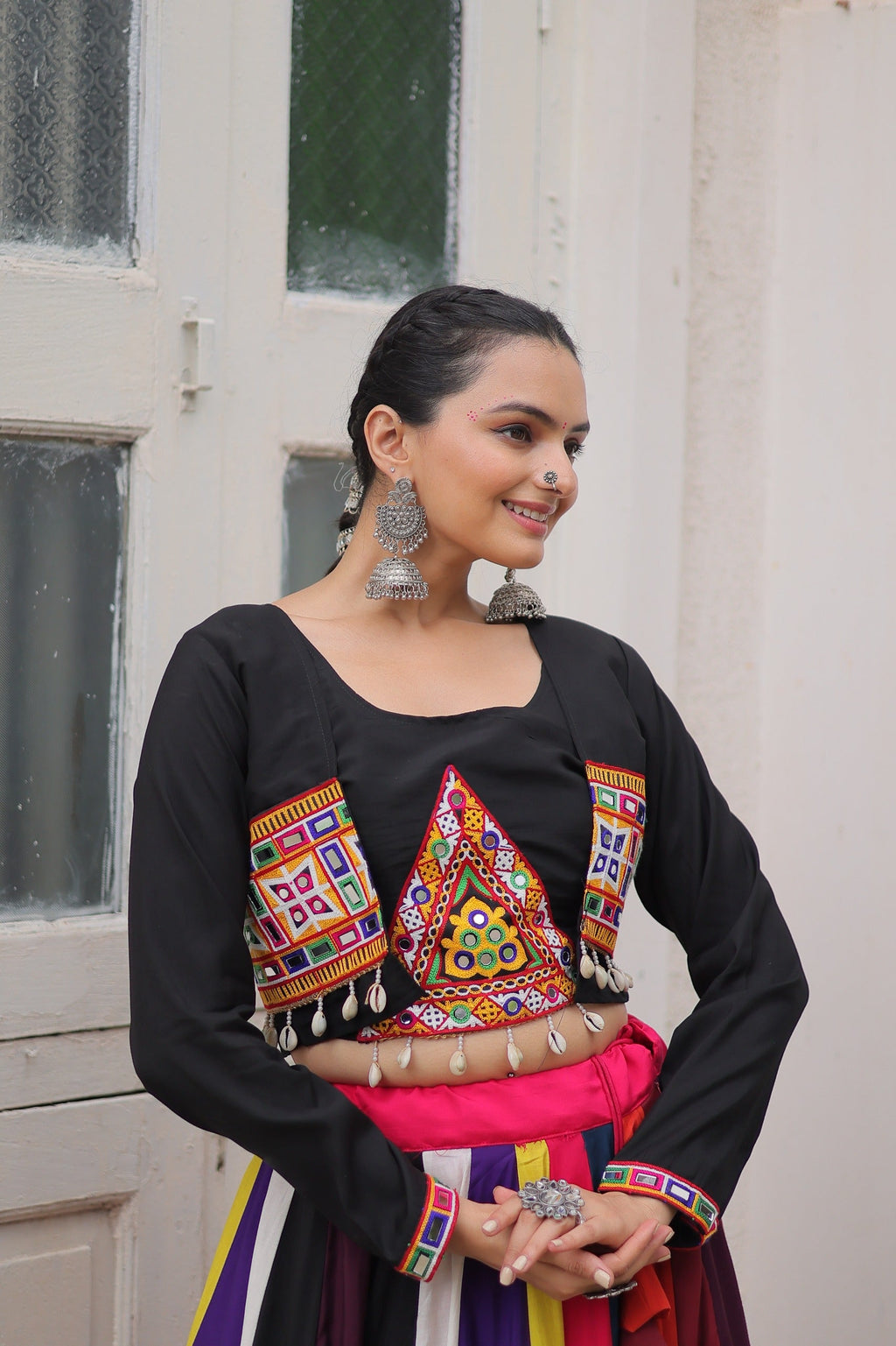 Prazu Fashion Black Roman With Gamthi Embroidered Lehenga For Navratri