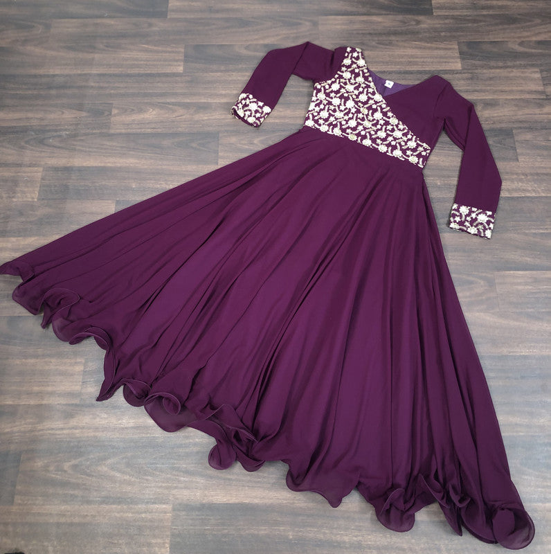 Jyoti Fashion Women's Wine Faux Blooming Sequins Embroidered Partywear Anarkali Dress
