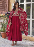 Prazu Fashion Red Georgette Embroidered Sequence Gown With Dupatta