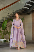 Prazu Fashion Lavender Chinon Silk Sequence Gown With Dupatta