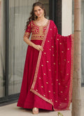 Prazu Fashion Red Vichitra Silk Embroidered Sequence Gown With Dupatta