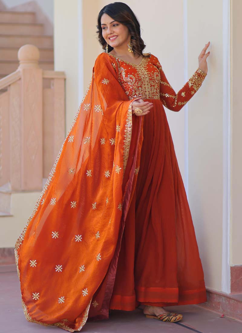 Prazu Fashion Fanta Silk Embroidered Gown With Dupatta