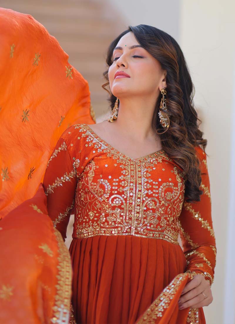 Prazu Fashion Fanta Silk Embroidered Gown With Dupatta