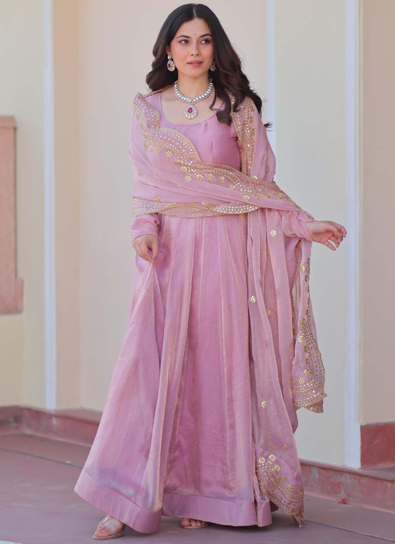 Prazu Fashion Pink Fendy Chiffon Embroidered Gown With Dupatta