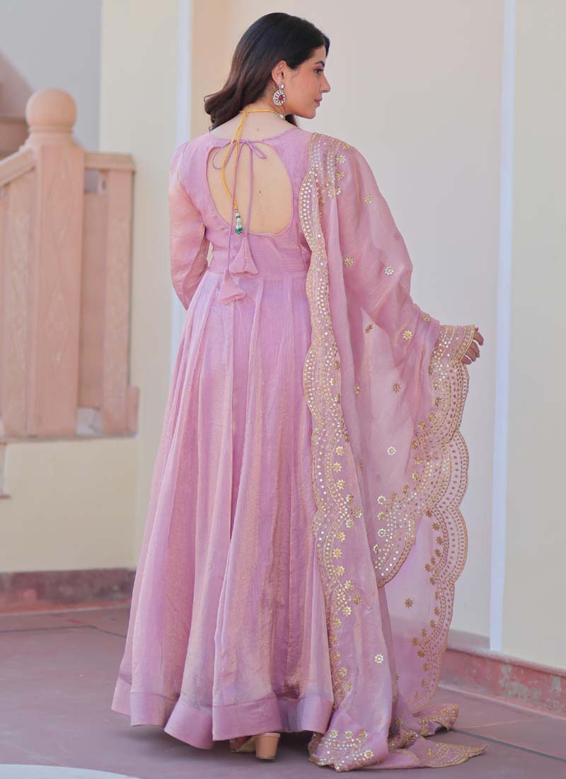 Prazu Fashion Pink Fendy Chiffon Embroidered Gown With Dupatta
