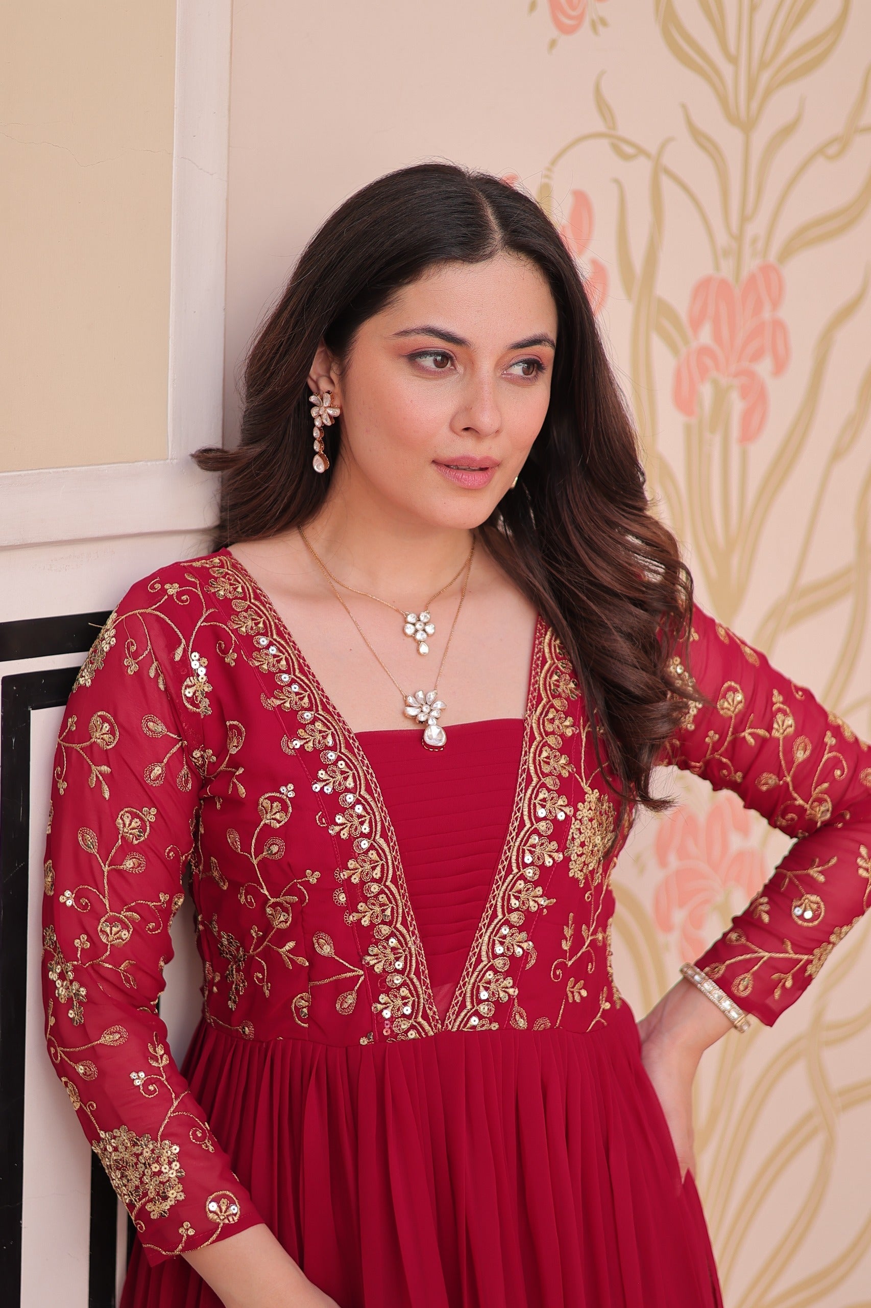 Prazu Fashion Pink Georgette Embroidered Designer Gown