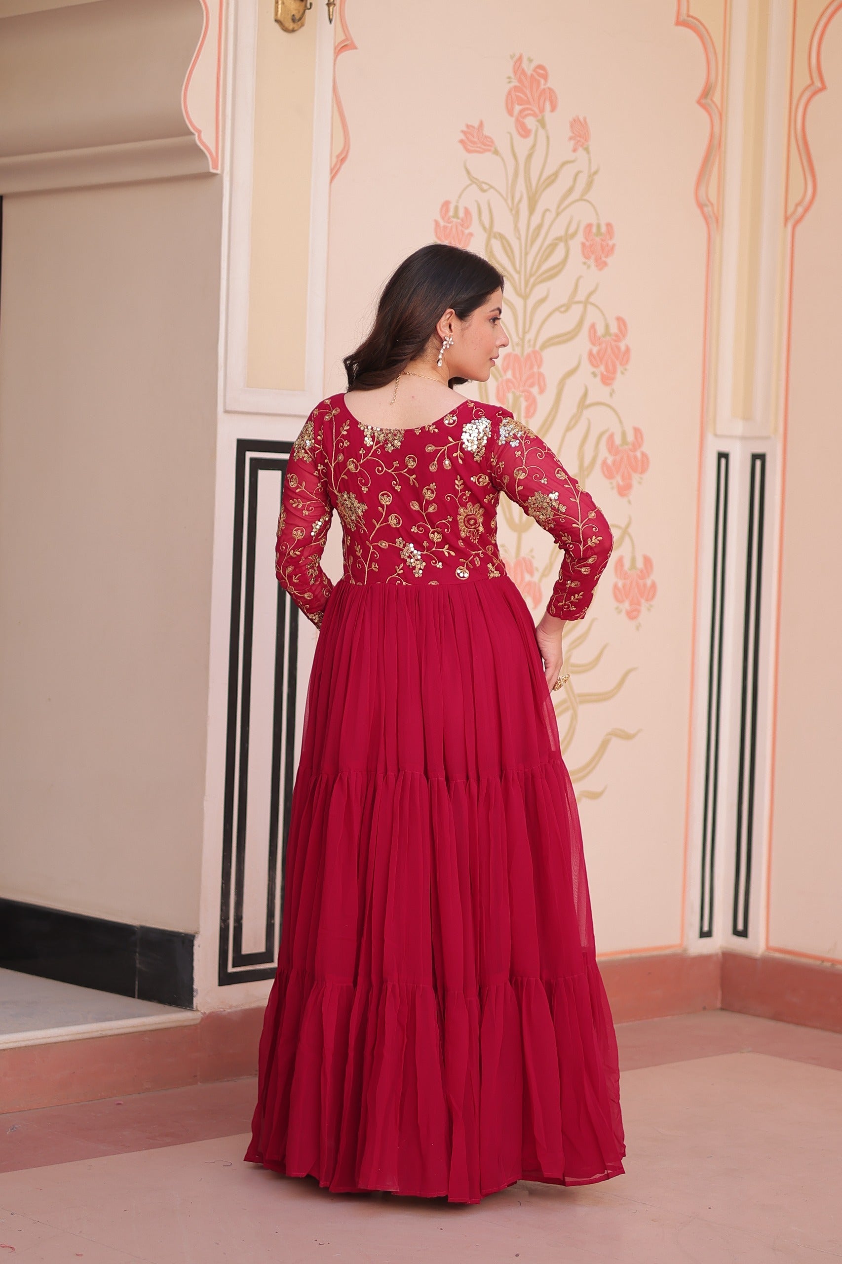 Prazu Fashion Pink Georgette Embroidered Designer Gown