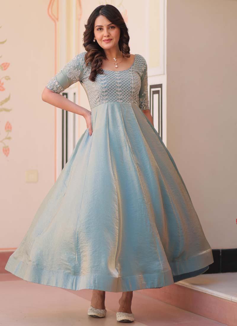 Prazu Fashion Sky Silk Beads Embroidered Gown