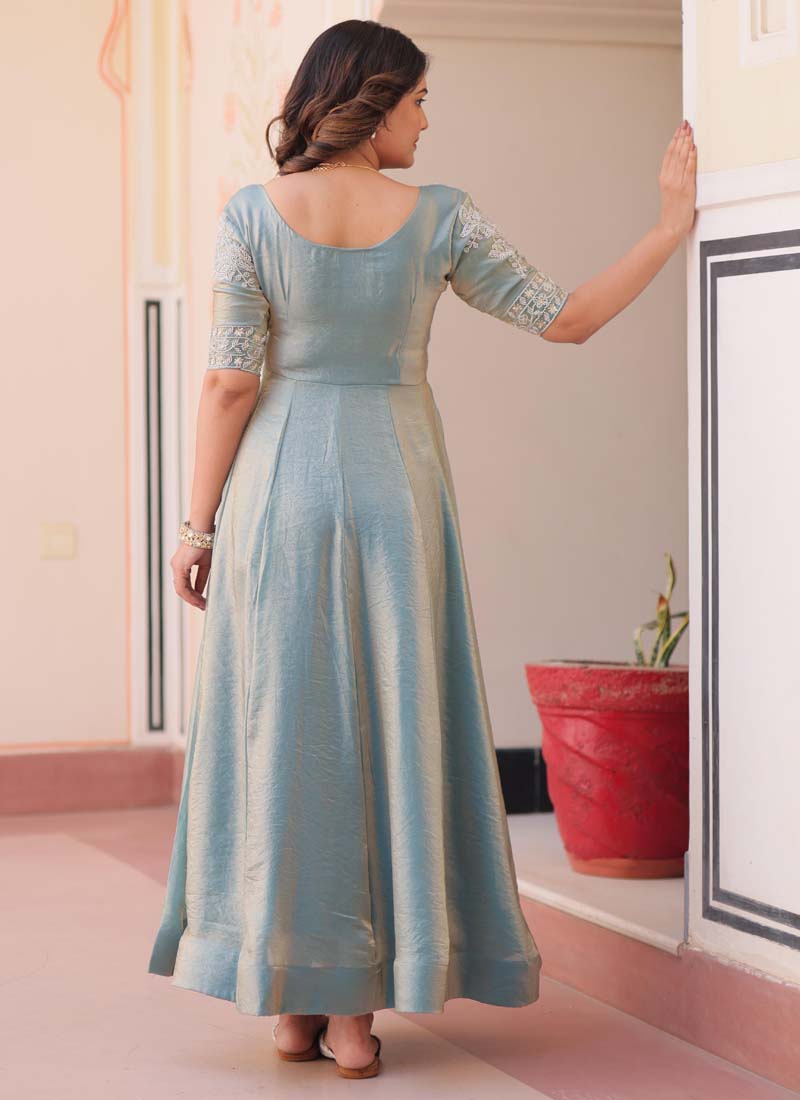 Prazu Fashion Sky Silk Beads Embroidered Gown