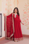 Prazu Fashion Maroon Georgette Zari & Sequins Embroidered Gown
