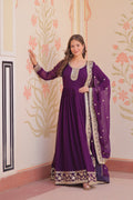 Prazu Fashion Purple Georgette Zari & Sequins Embroidered Gown