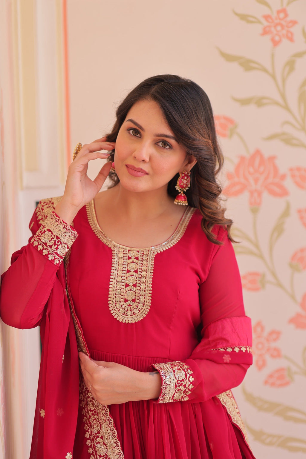Prazu Fashion Rani Pink Georgette Zari & Sequins Embroidered Gown