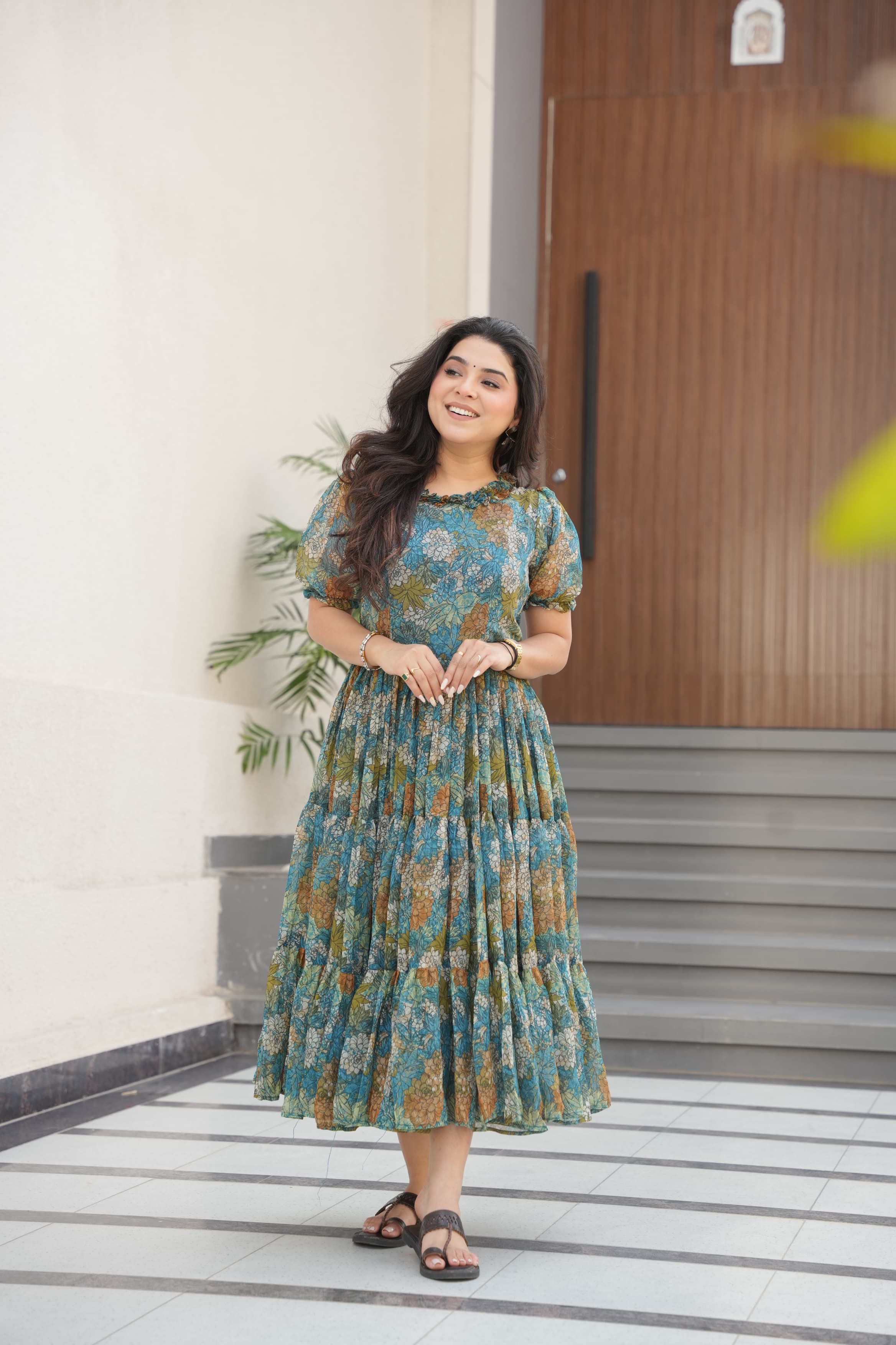 Prazu Fashion Light Blue Georgette Printed Gown