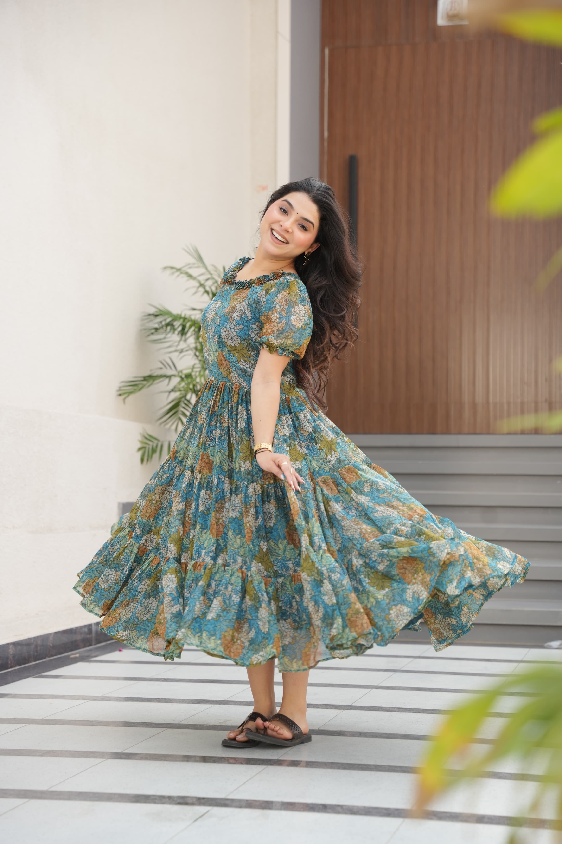 Prazu Fashion Light Blue Georgette Printed Gown