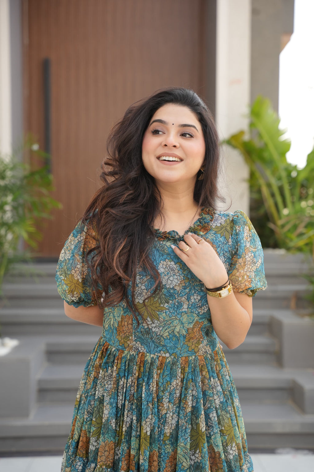 Prazu Fashion Light Blue Georgette Printed Gown