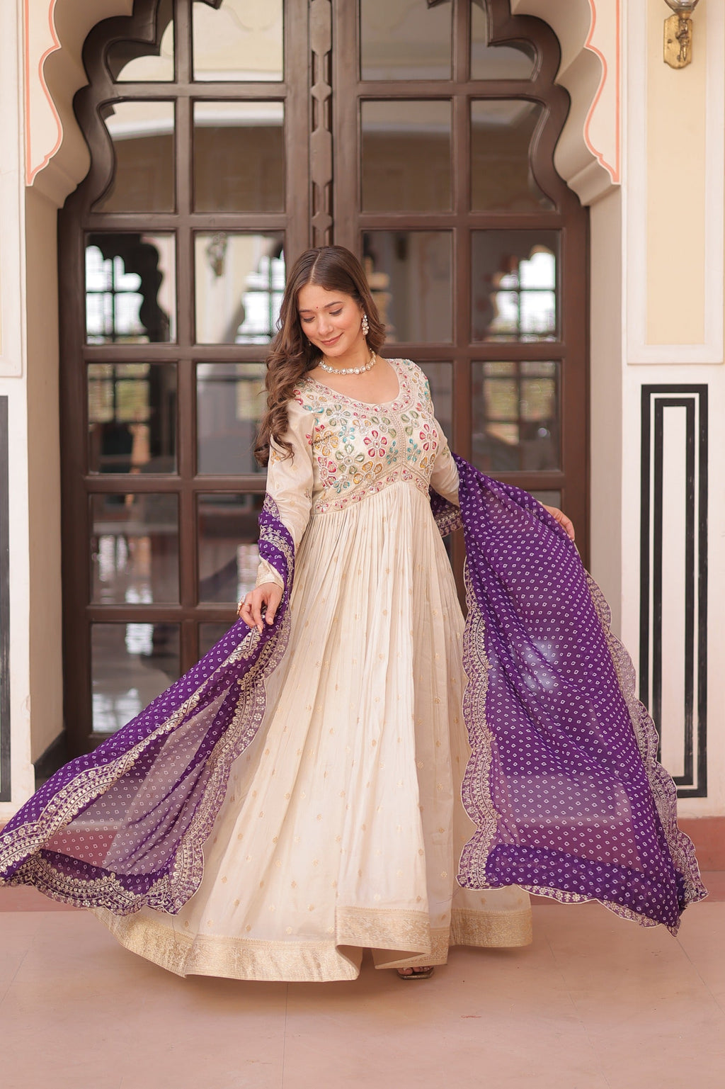 Prazu Fashion Cream Cosmos Weaving Jacquard Pearl Beads Embroidered Gown