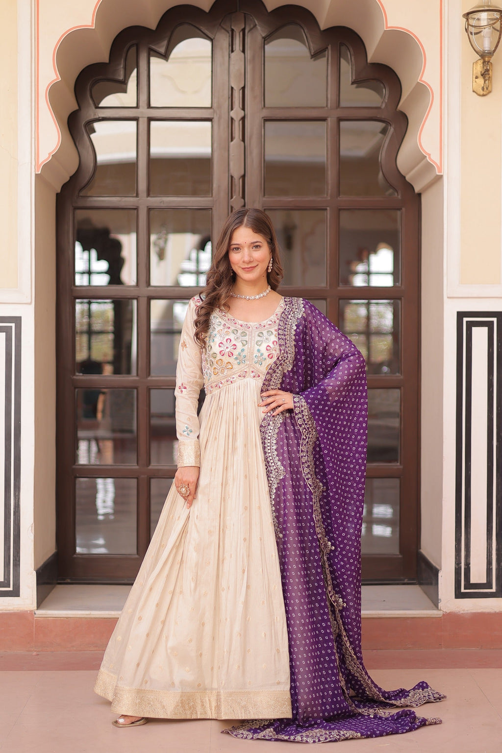 Prazu Fashion Cream Cosmos Weaving Jacquard Pearl Beads Embroidered Gown