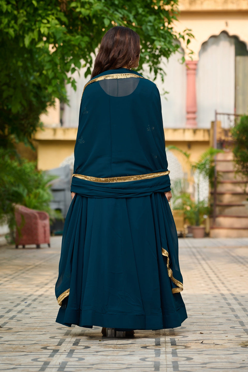 Prazu Fashion Rama Georgette Embroidered Gown With Dupatta