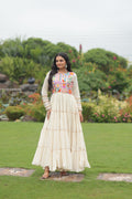 Prazu Fashion Off White Cotton Thread Embroiderd Navratri Gown