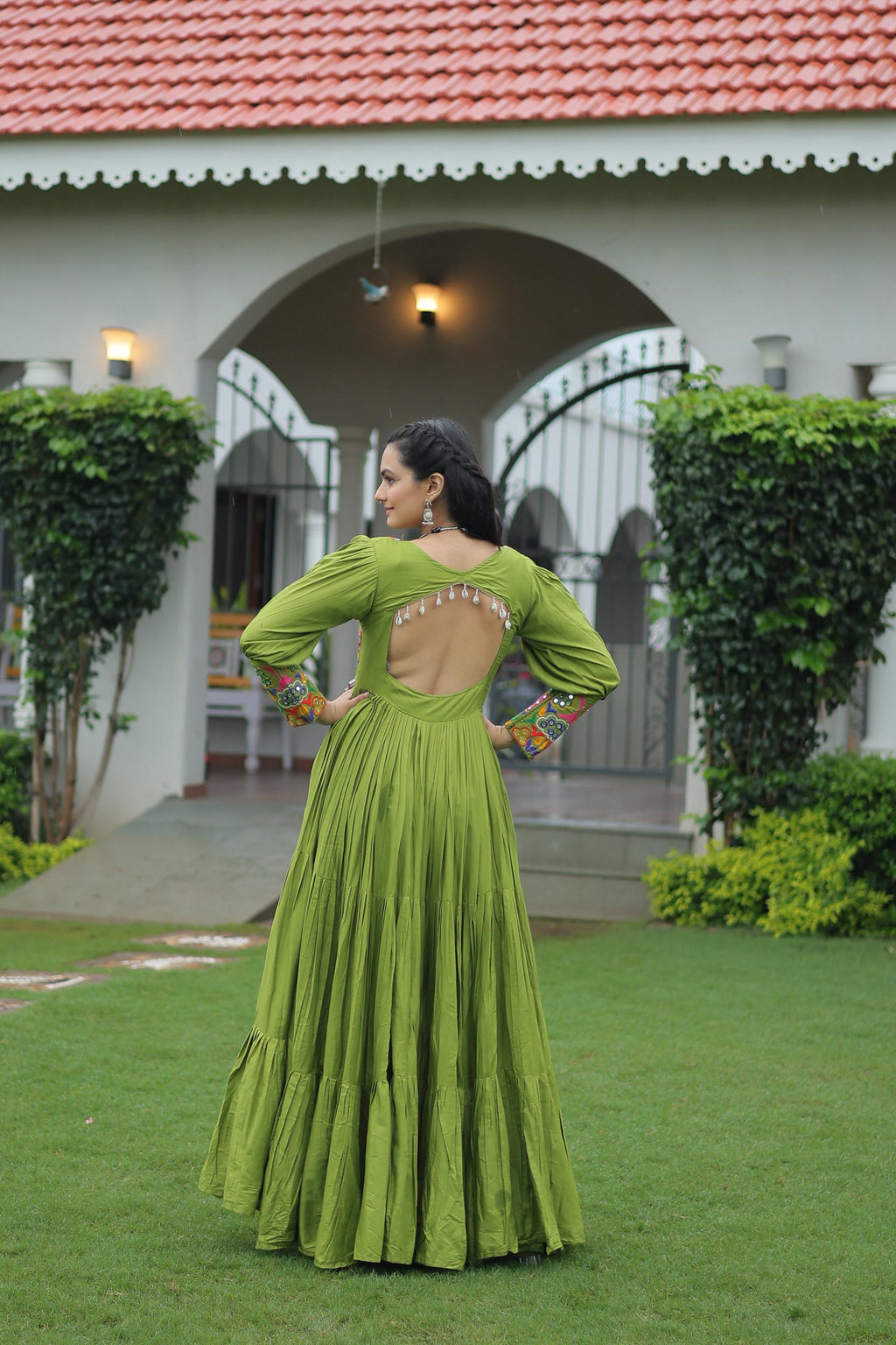 Prazu Fashion Parrot Reyon Kutchi Gamthi Work Navaratri Gown