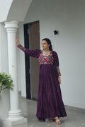 Lorenvalley Fashion Wine Rayon with Kutchi Gamthi Work Gown