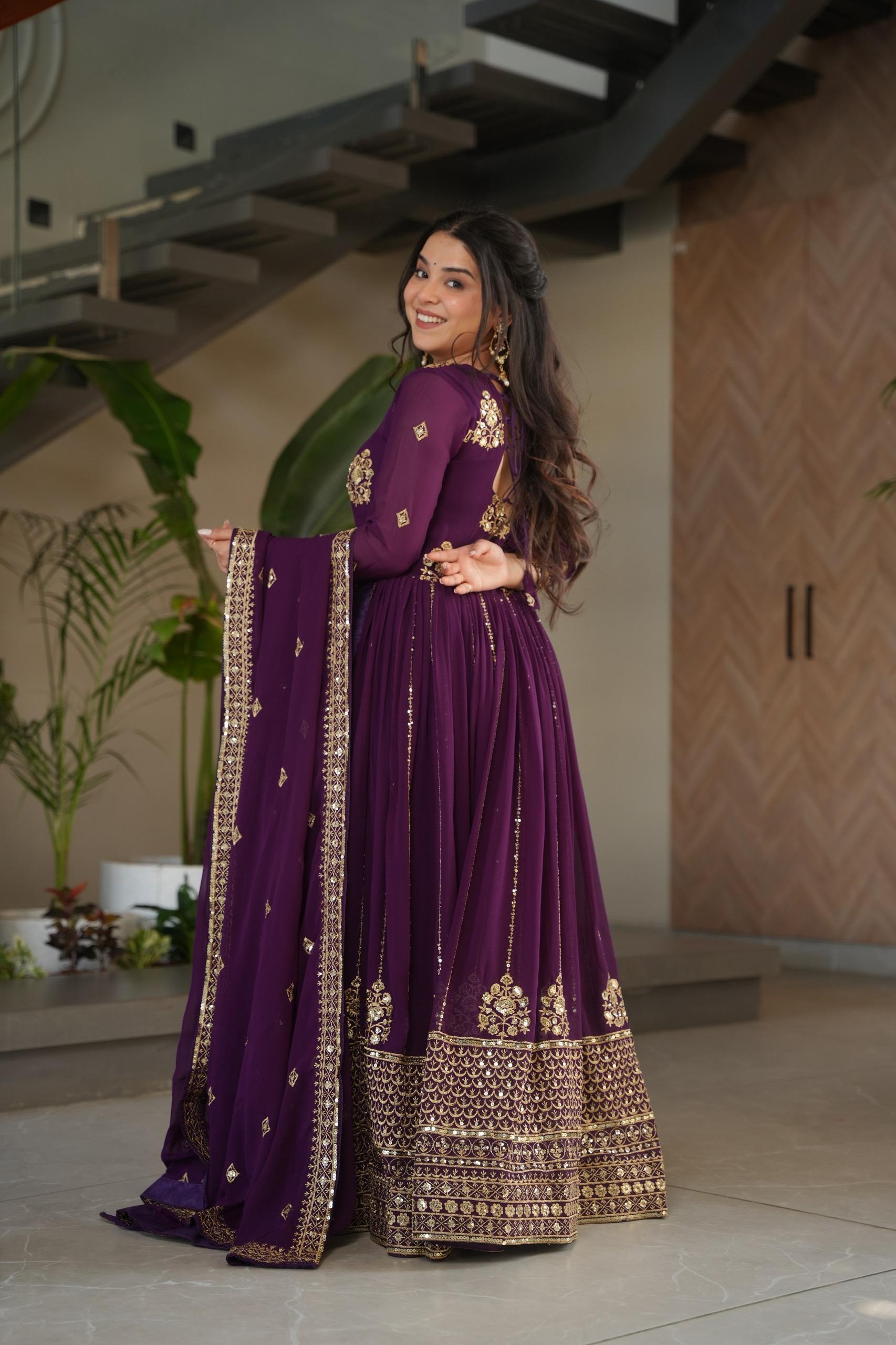 Prazu Fashion Purple Georgette Rich Zari & Sequins Embroidered Gown