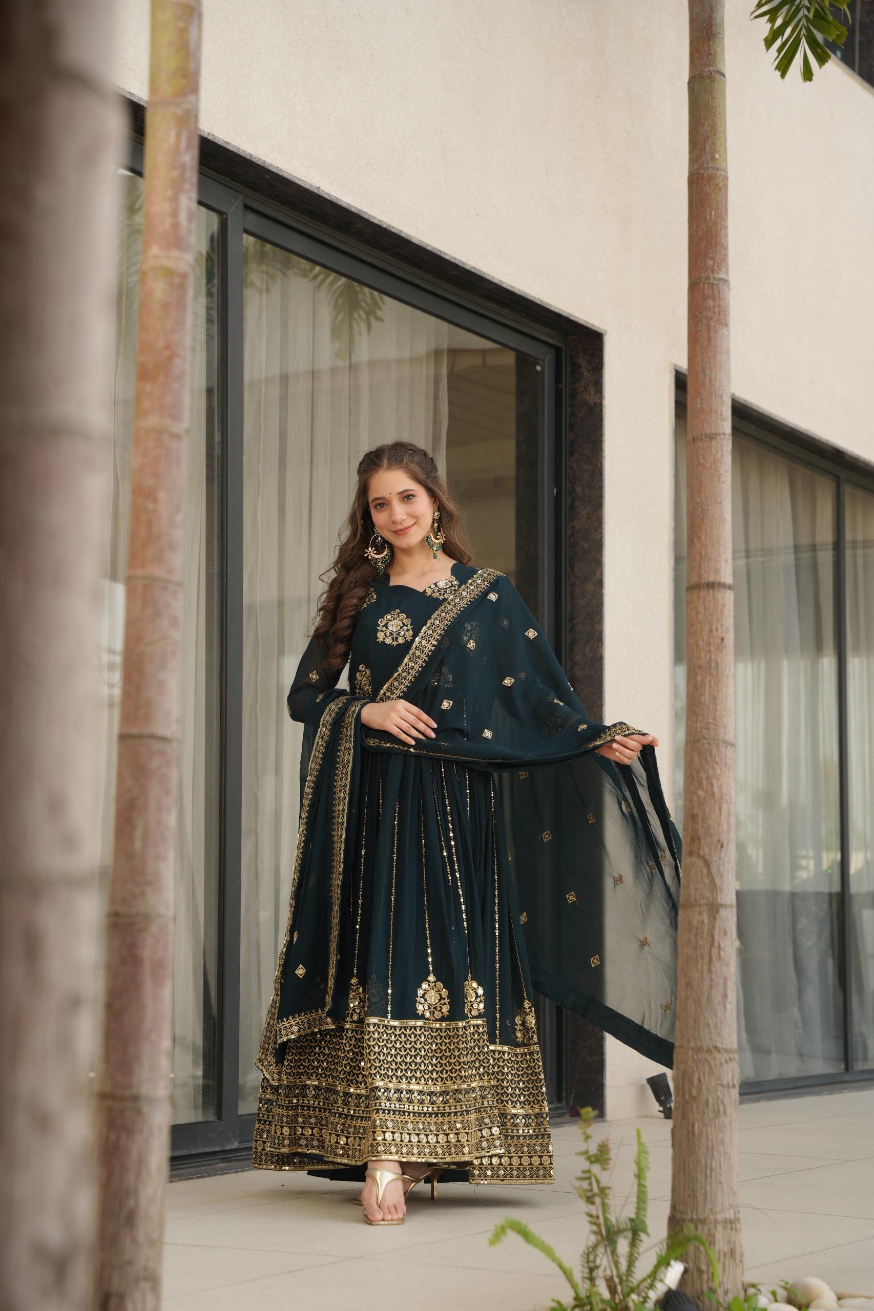 Prazu Fashion Rama Georgette Rich Zari & Sequins Embroidered Gown