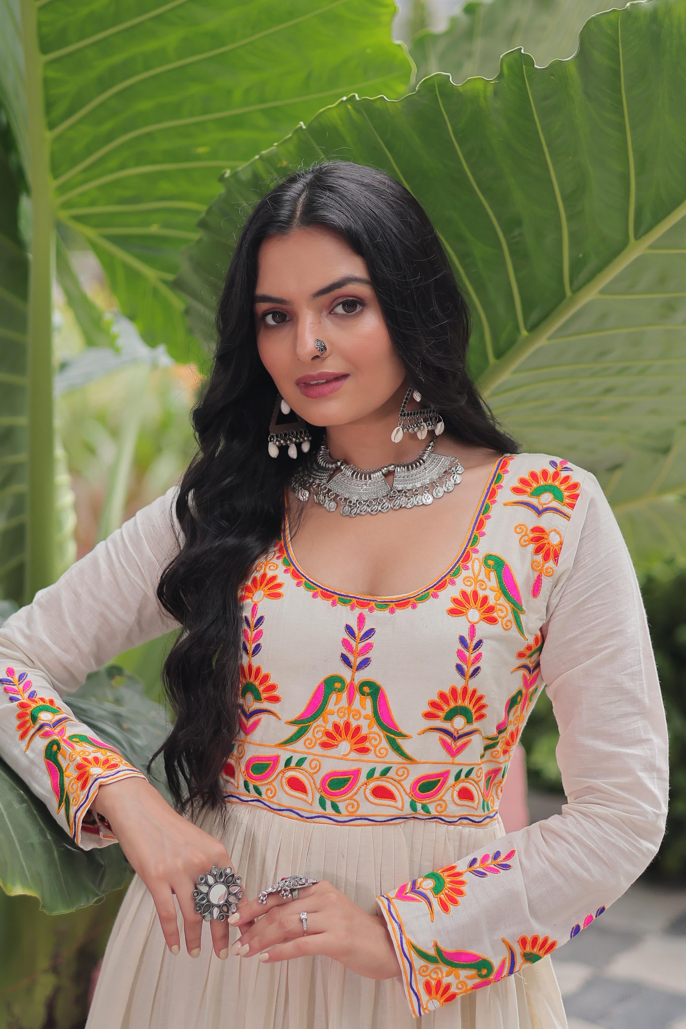 Prazu Fashion Off White Cotton With Multi Thread Embroidered Gown