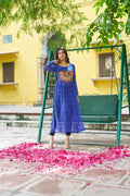 Prazu Fashion Blue Georgette Bandhej Print With Kutchi Patchwork Kurti For Navratri