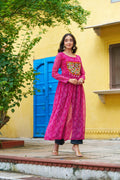 Prazu Fashion Pink Georgette Bandhej Print With Kutchi Patchwork Kurti For Navratri
