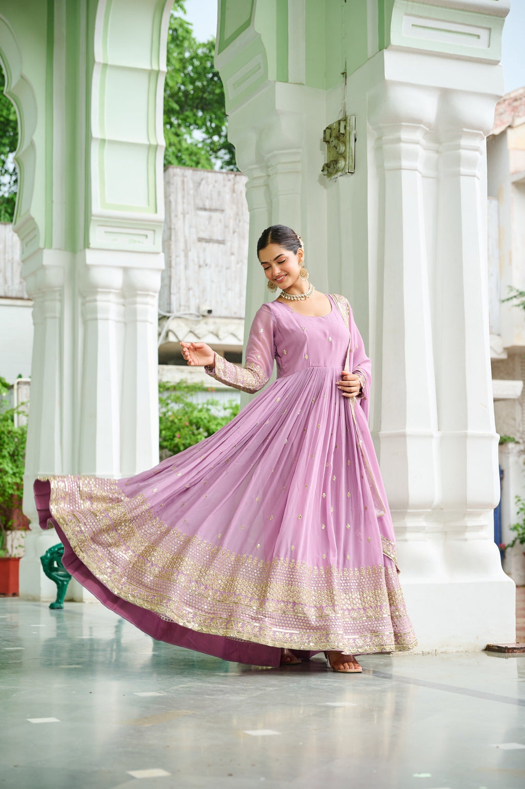 Prazu Fashion Sky Georgette Embroidered Gown With Dupatta