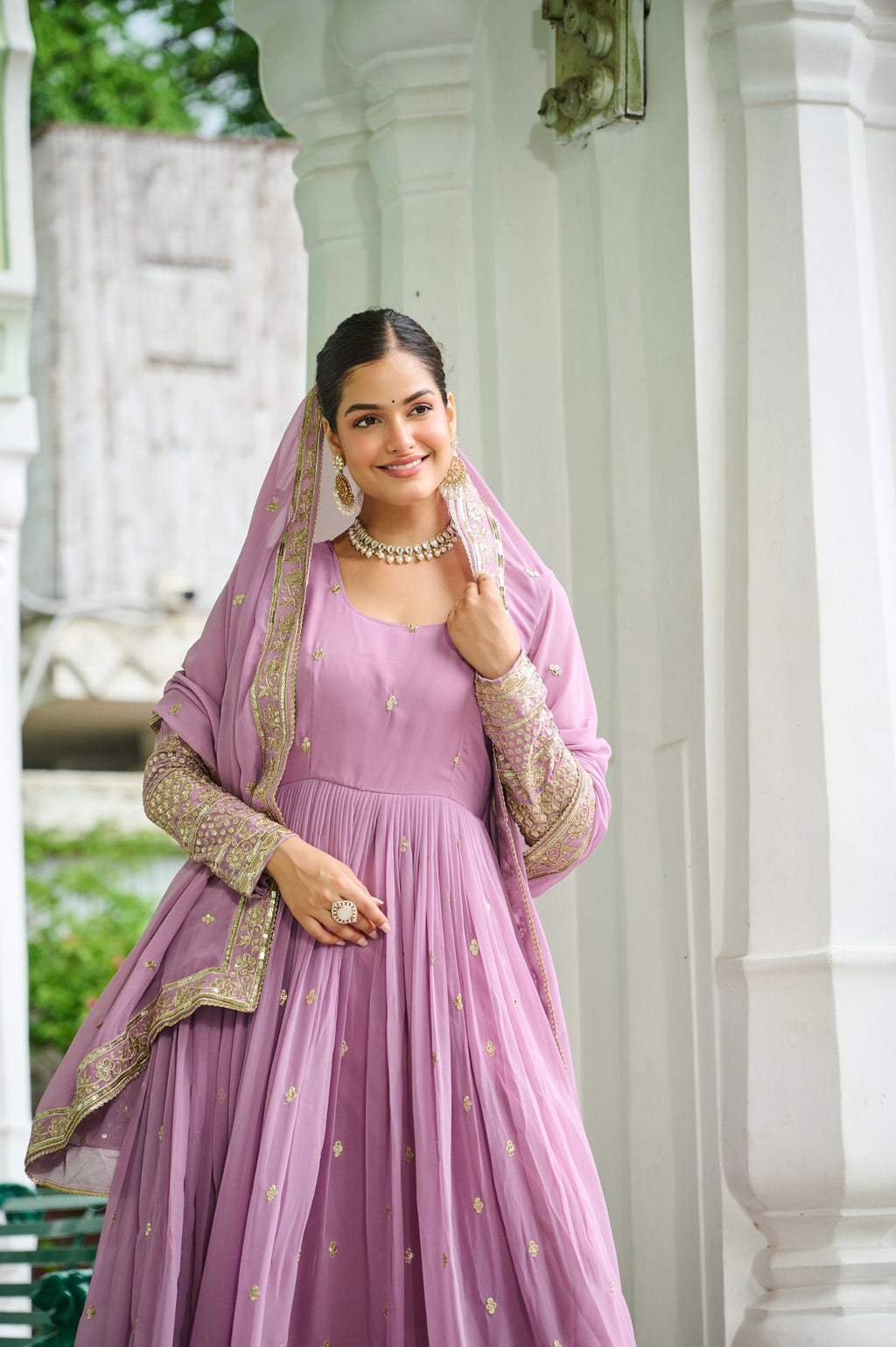 Prazu Fashion Sky Georgette Embroidered Gown With Dupatta