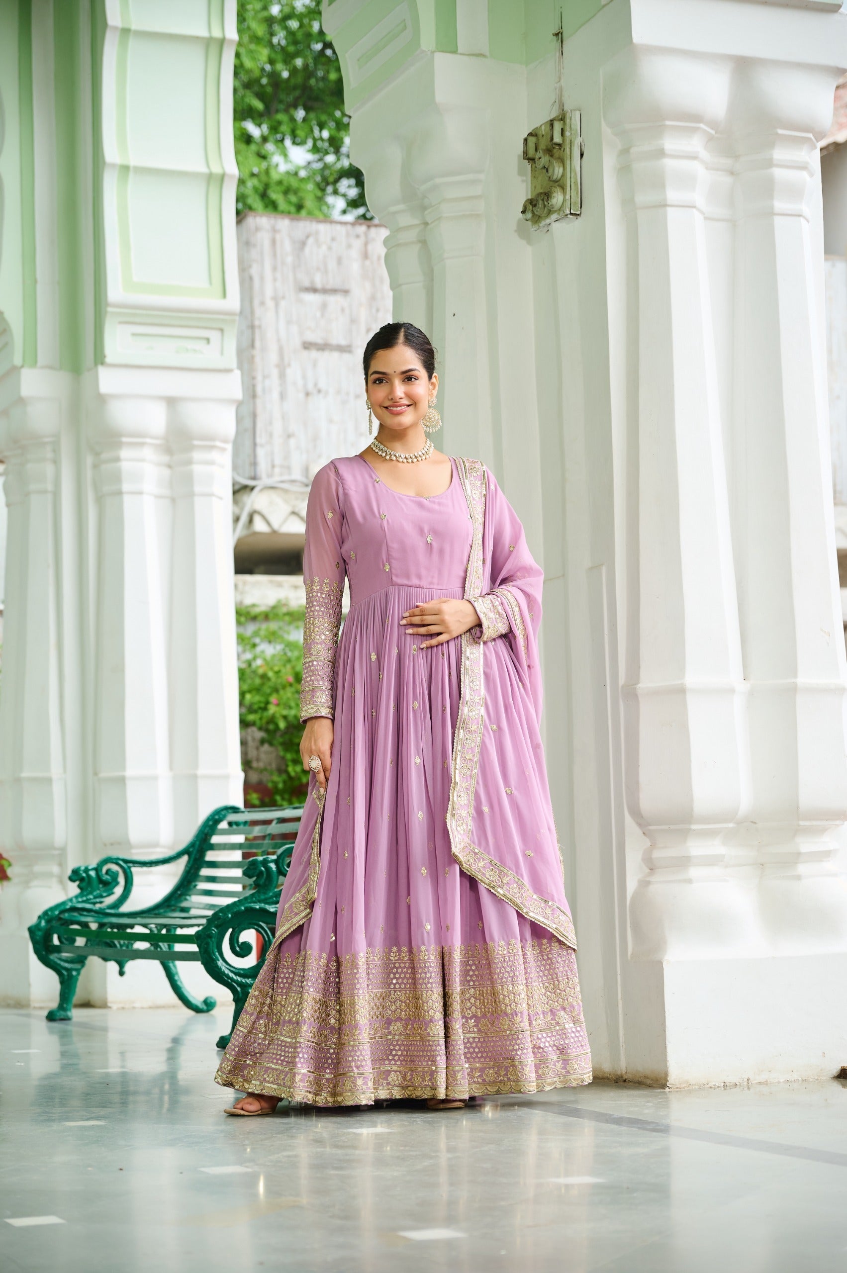 Prazu Fashion Sky Georgette Embroidered Gown With Dupatta