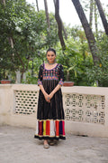 Lorenvalley Fashion Black Roman Silk with Thread work & Gota Lace embellished Work Gown
