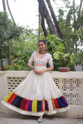 Lorenvalley Fashion White Roman Silk with Thread work & Gota Lace embellished Work Gown
