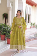 Lehenga Mart Premium Readymade Gown With Dupatta Set For Women-Mehendi Green
