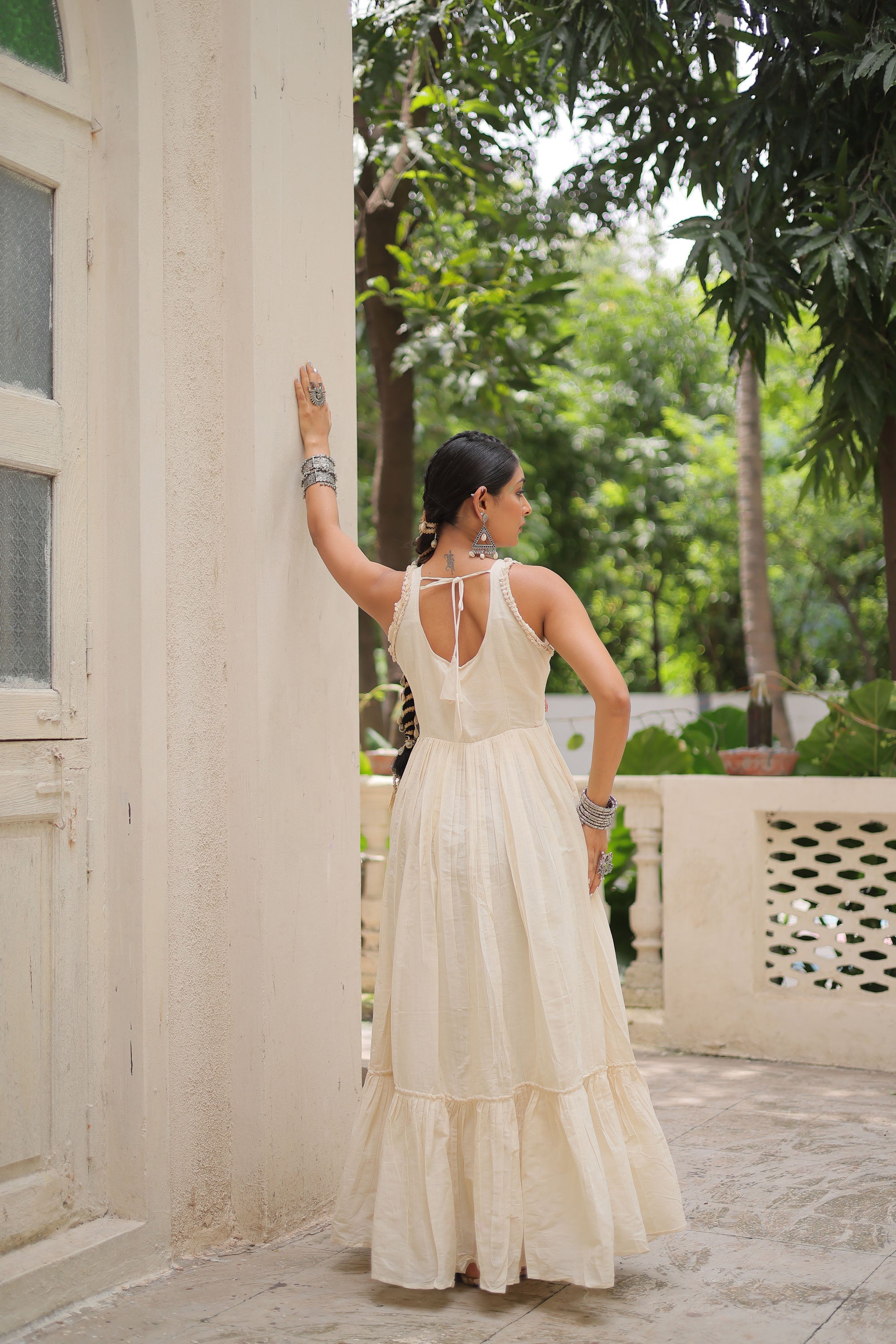 Lorenvalley Fashion Offwhite Kora Cotton with Multi Thread Embroidered Work Gown