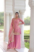 Prazu Fashion Light Pink Fendi Silk Sequins & Zari Embroidered Sharara Suit