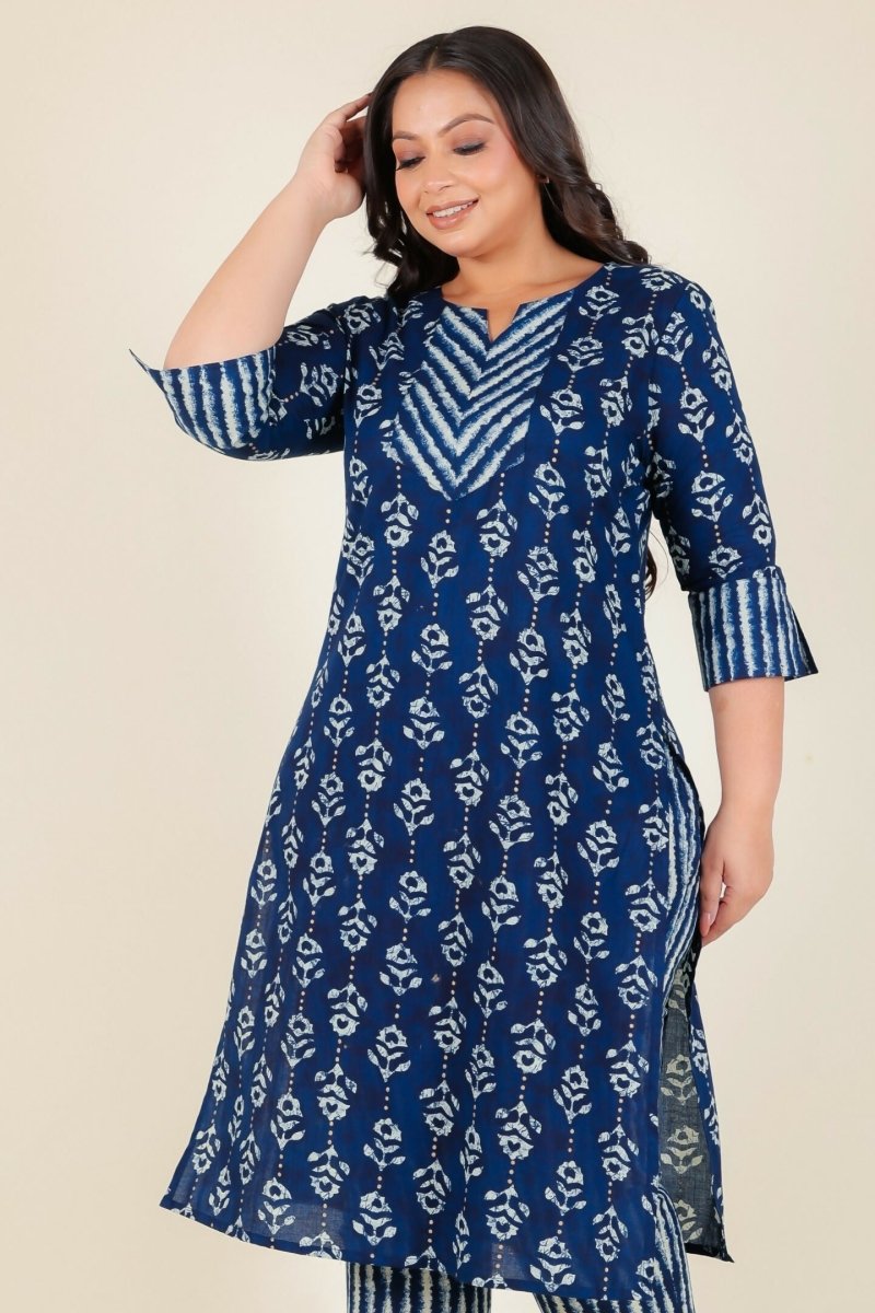 Aramya Blue Soft Cotton Floral Straight Kurta for Women