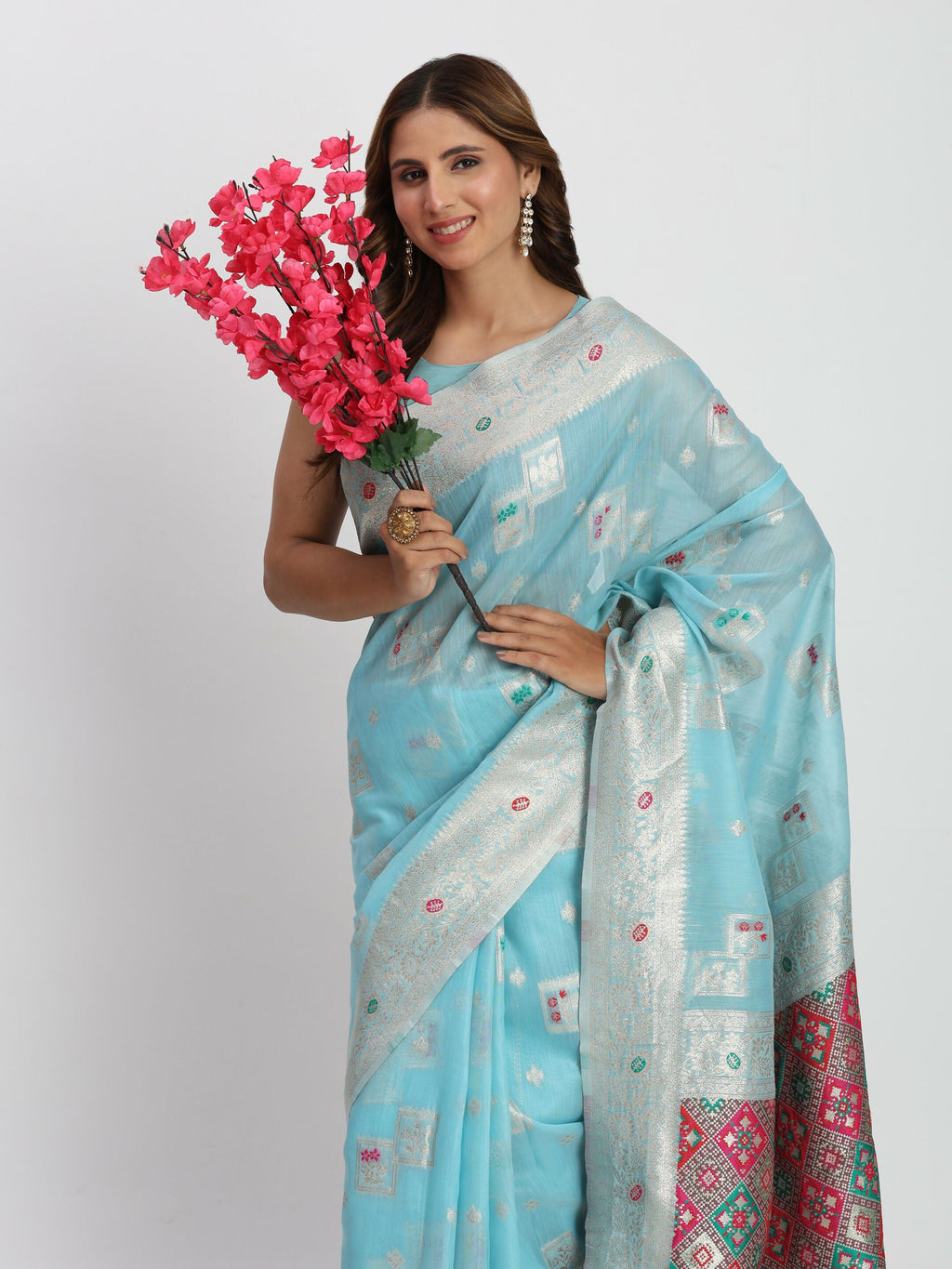 Shree Shyam Fashion Linen Cotton Sky Blue Saree