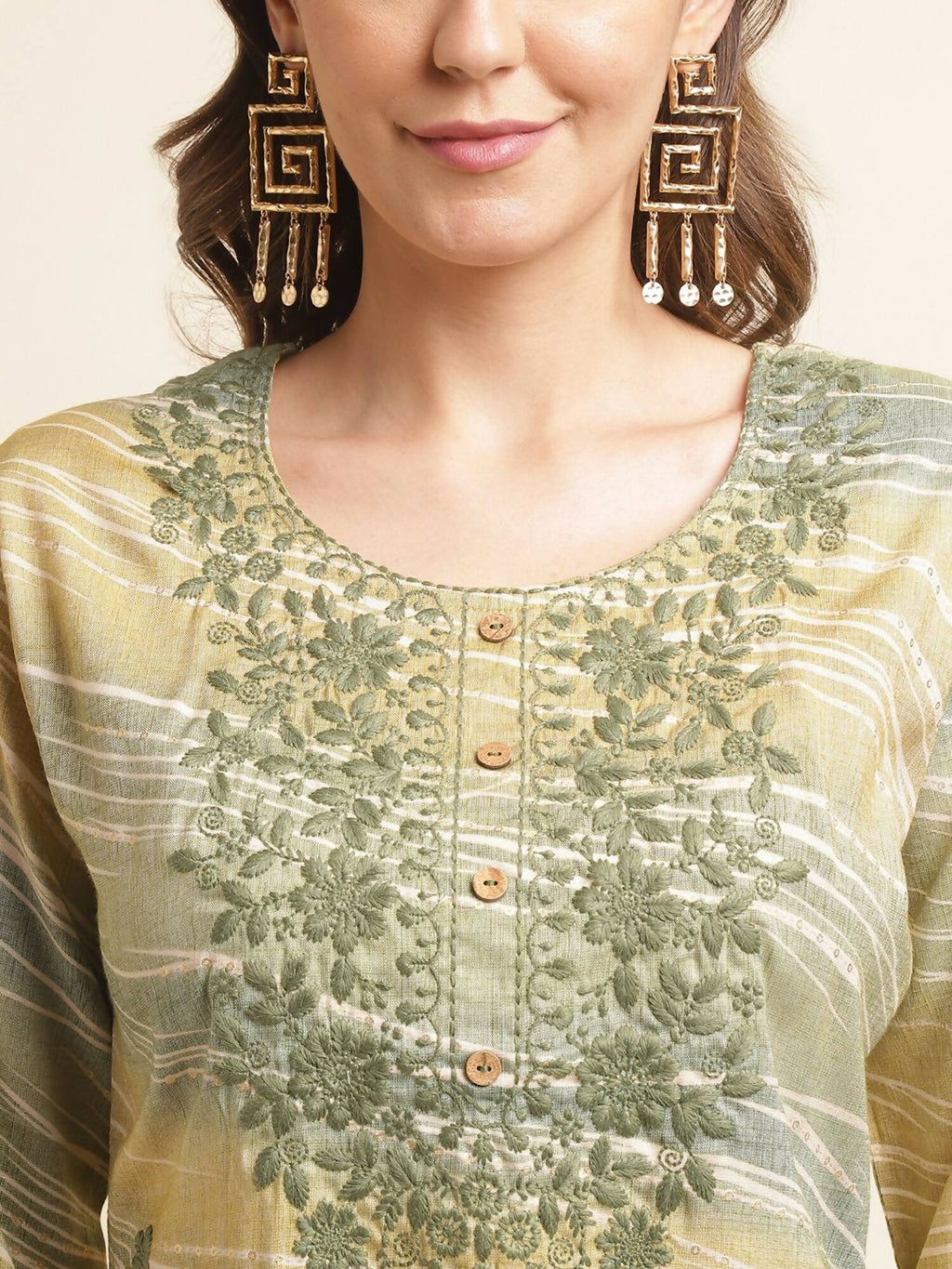 Green Poly Rayon Stripe Printed Straight Fit Kurta - Prasuti