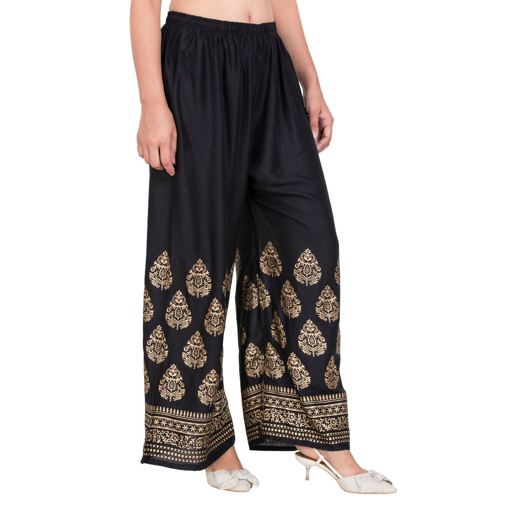 PAVONINE Black Color Golden Printed Rayon Fabric Sharara For Girls & Women