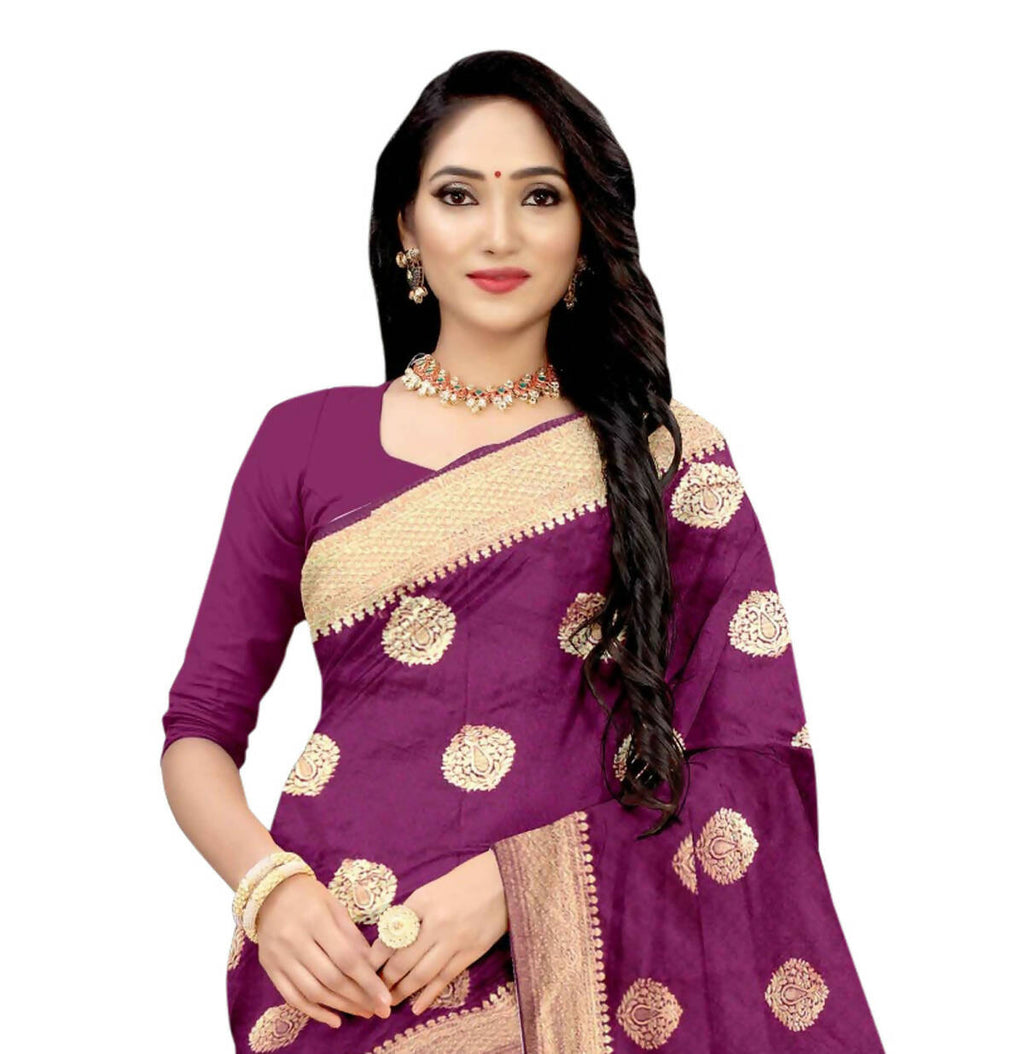 Vamika Weaving Banarasi Jacquard Purple Saree