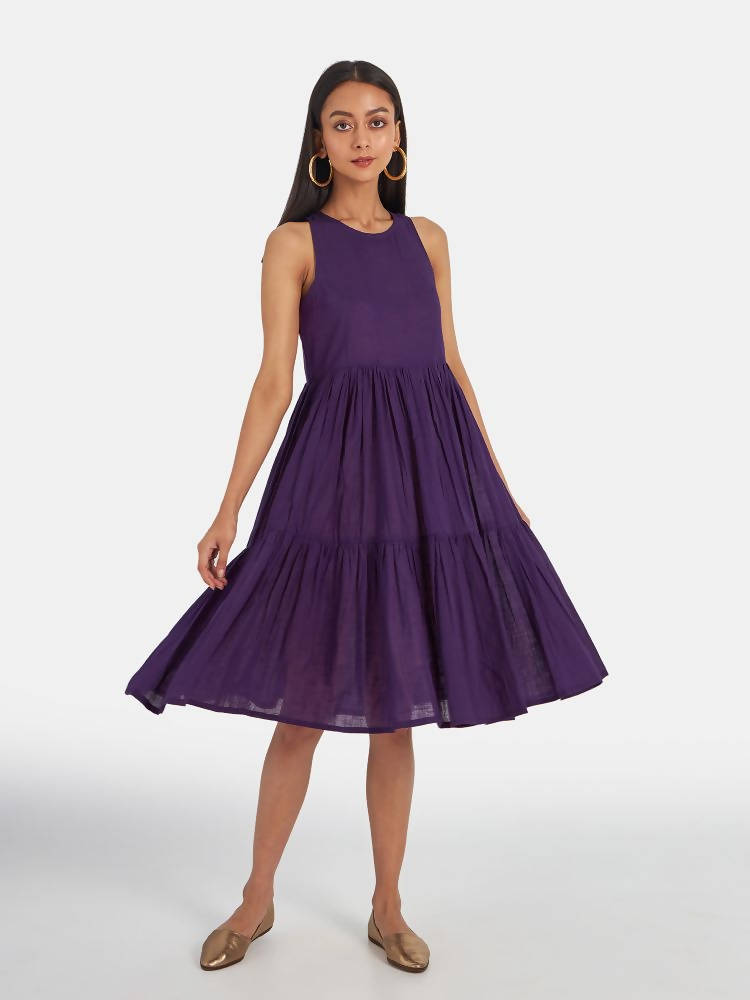 Suta Women's Purple Solid Fit and Flare Dress