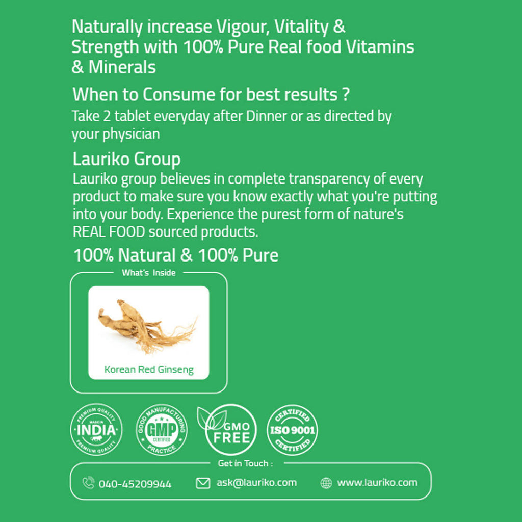 Laurik Koren Red Ginseng 1000Mg Tablets For Men | Natural Plant-Based Supplement For Energy & Stamina