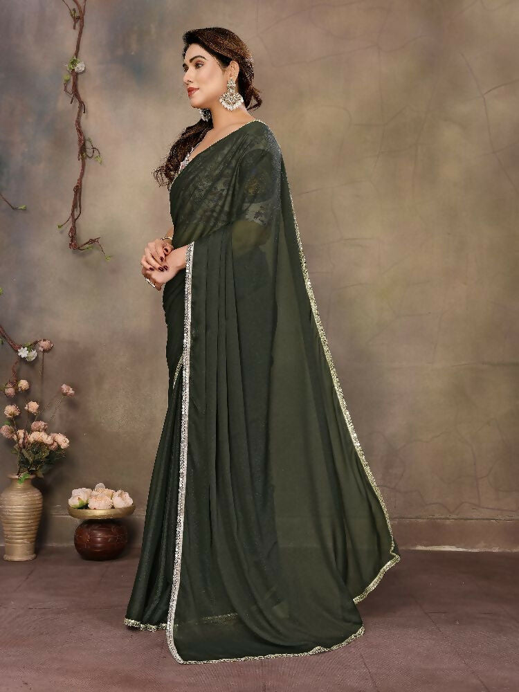 PR Fashion Mehen Star Georgette Solid Georgette With Mirror Border Saree