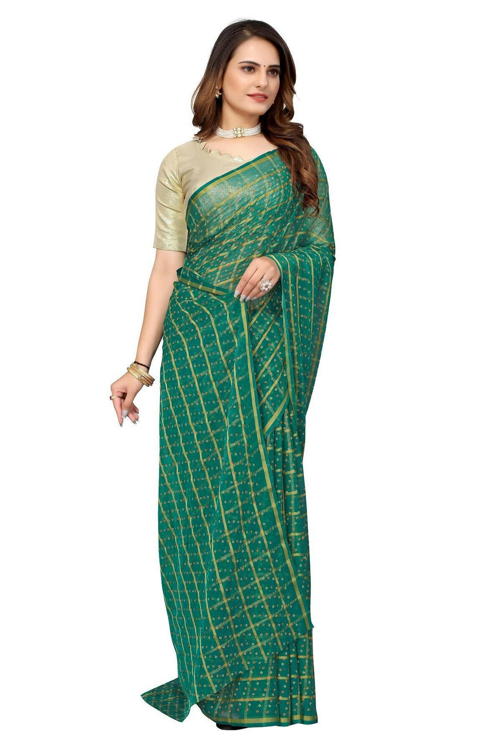 Vamika Green Jari Work Chiffon Saree (GARVITA GREEN)