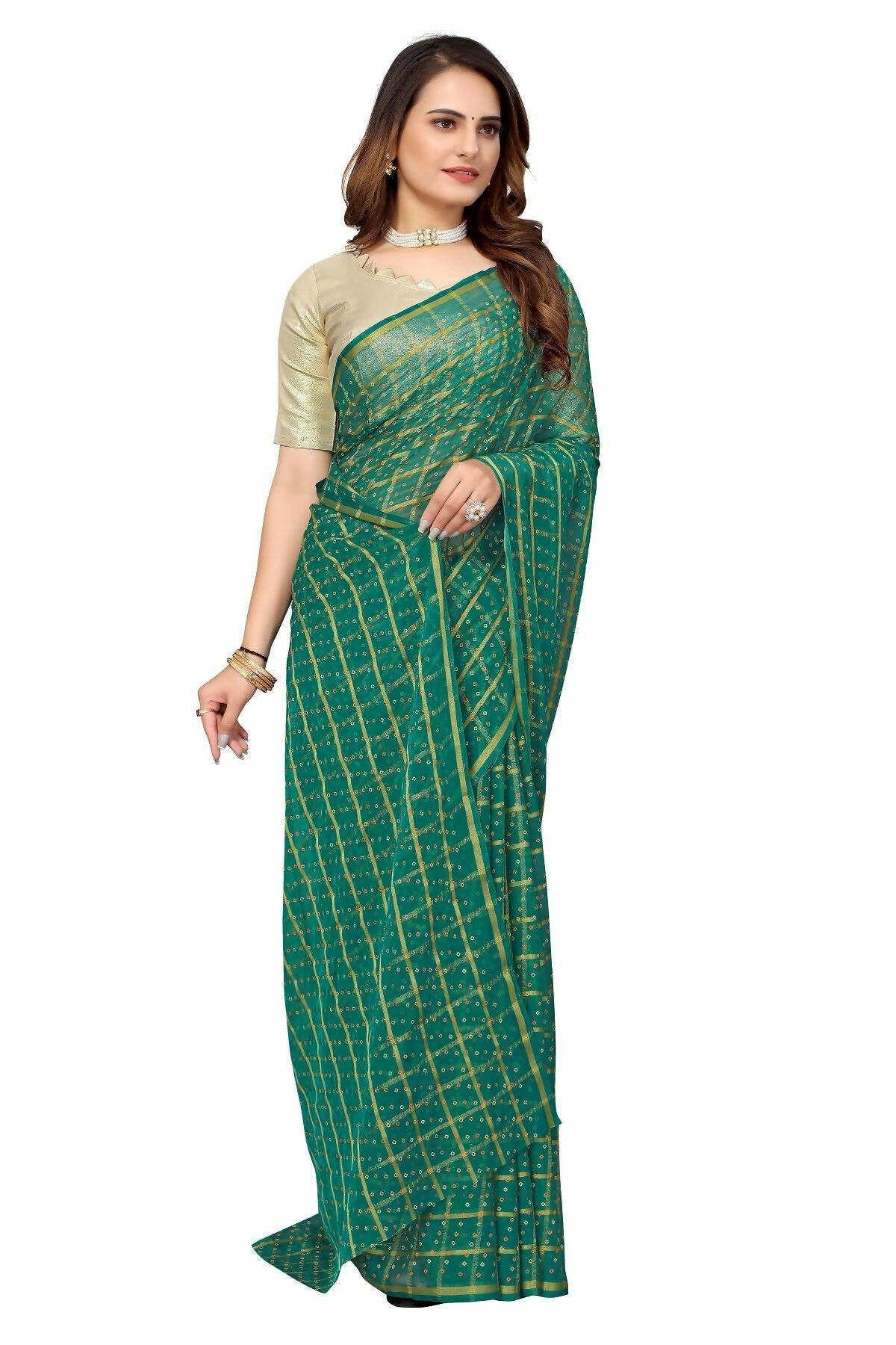 Vamika Green Jari Work Chiffon Saree (GARVITA GREEN)
