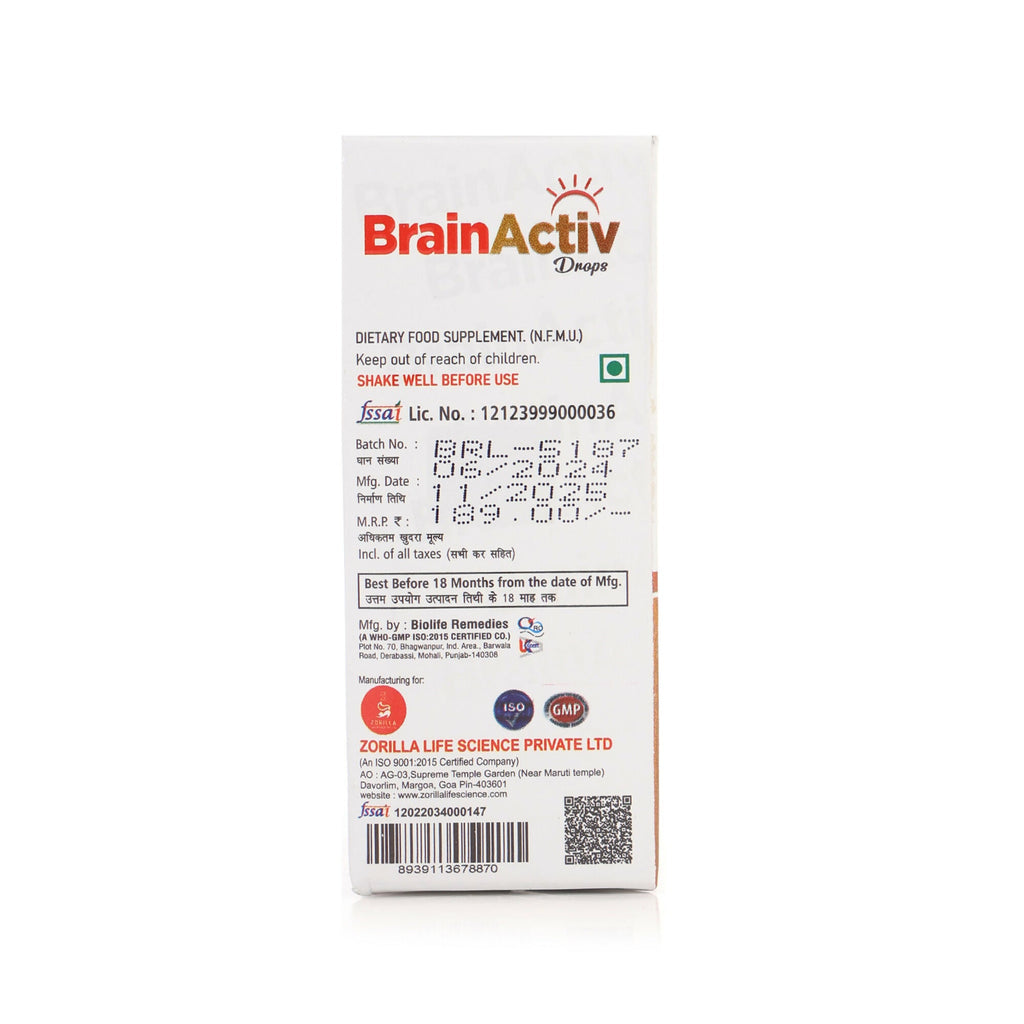 Zorilla Life Science BrainActiv Drop Omega-3 Fatty Acids, Vitamin D3, EPA with DHA